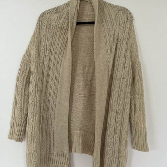 Premium Quality Max Studio Wool Alpaca Cardigan M Beige Cable Knit Quality Warm - Picture 1 of 9